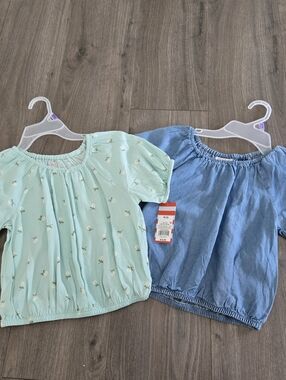 Cat & Jack Target Mint Green Floral And Blue Denem Tops- Size 8 Set/2 Tops Girls